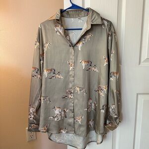 Satin Tiger Print Blouse